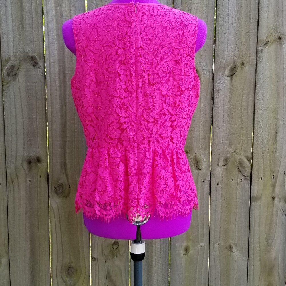 J Crew Hot Pink Peplum Lace Sleveless Top - Picture 3 of 7